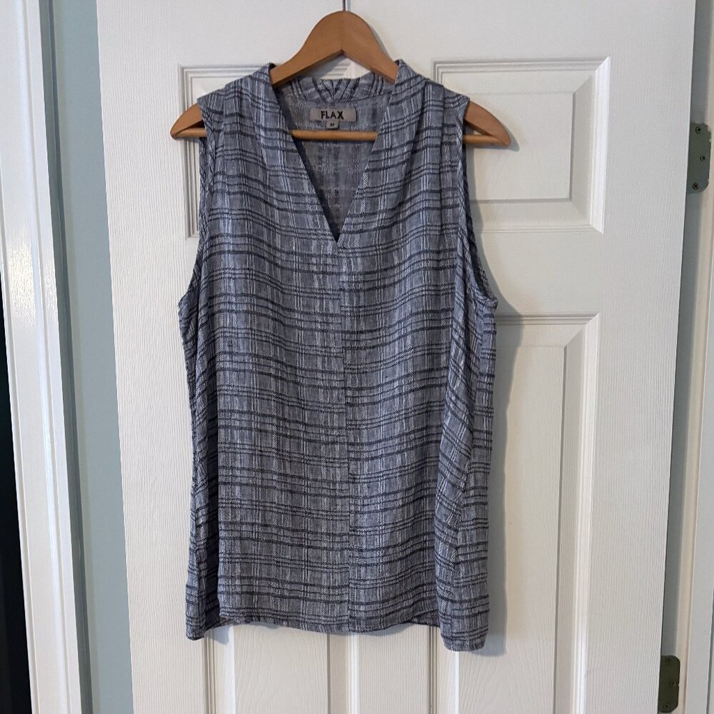 Flax Linen Collared-V-neck Tunic Size M